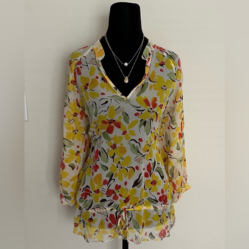 Anne Klein Multicolor Floral Blouse 100% SILK